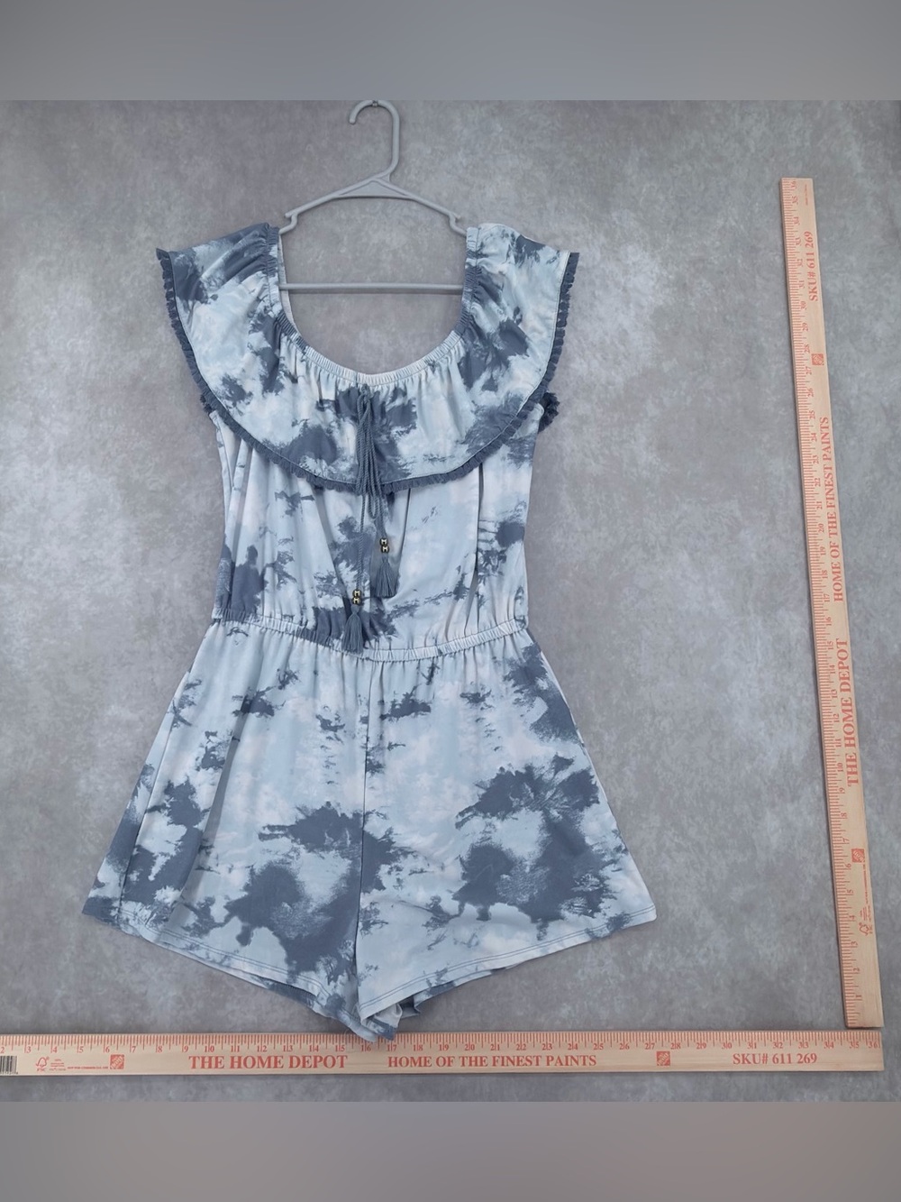 Derek Heart Blue Tie-Dye Off-Shoulder Top